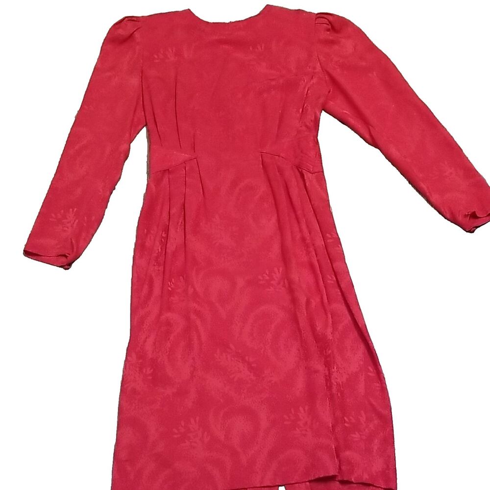 Vintage Nordstrom Silk Red Sheath Dress 2 Petite Puffed Sleeve 80s 90s Old Money